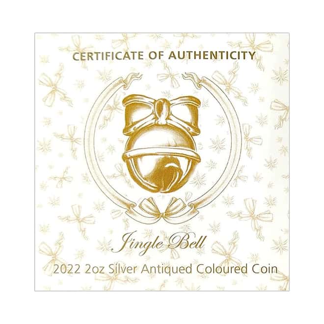 2022 2 oz Jingle Bell Antiqued Silver Coin Australian Perth Mint (w/Box & COA)