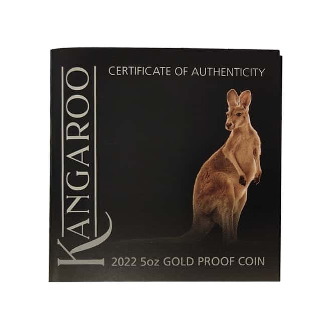 2022 5 oz Proof Gold Australian Kangaroo Perth Mint Coin .9999 Fine (w/Box & COA)