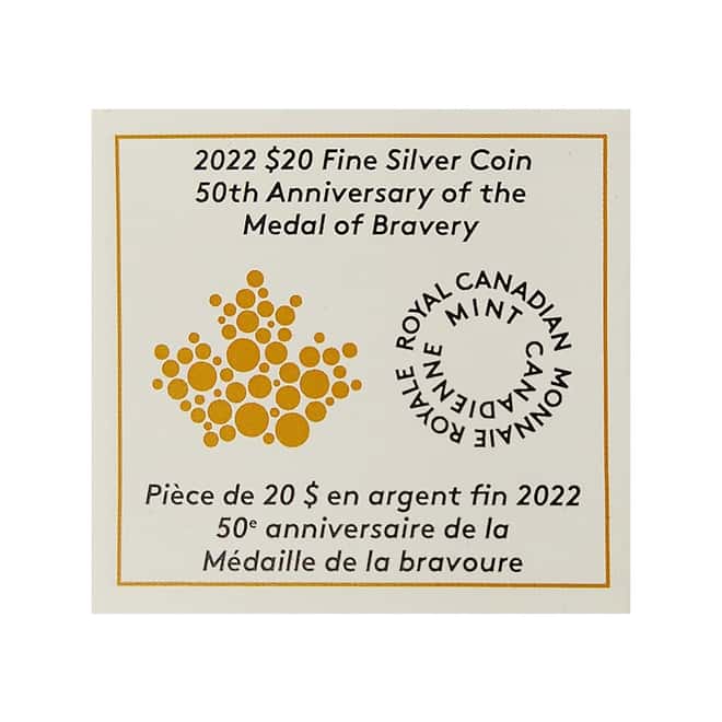 2022 Canada 1 oz Silver Medal of Bravery 50th Ann Coin .9999 Fine (w/Box & COA)