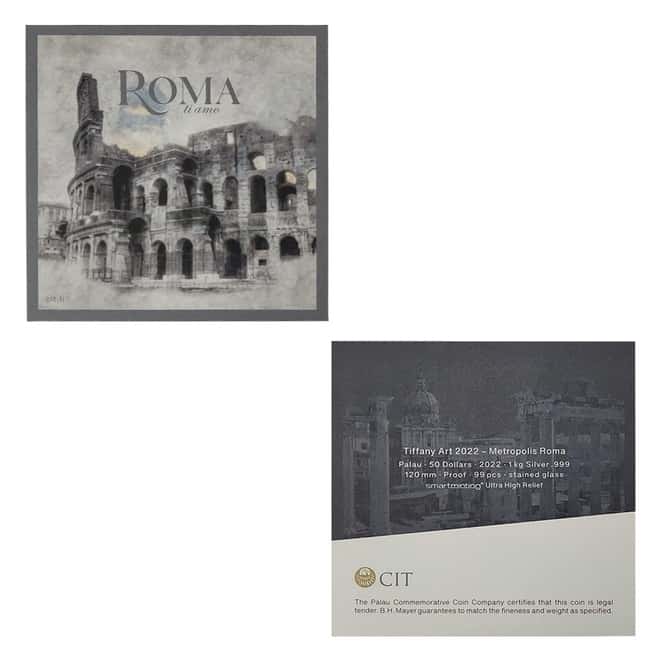 2022 Palau 1 Kilo Proof Silver Tiffany Art Metropolis - Roma Coin .999 Fine (w/Box & COA)