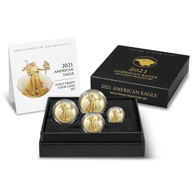 2021-W 1.85 oz Proof Gold American Eagle Type 2 4-Coin Set (w/Box & COA)