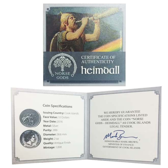 2016 2 oz Cook Islands Silver Norse Gods Heimdall Ultra High Relief NGC MS 69 Antiqued First Releases w/COA