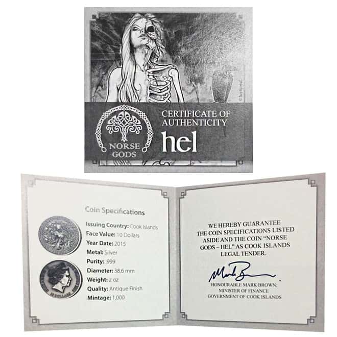 2015 2 oz Cook Islands Silver Norse Gods Hel Ultra High Relief NGC MS 70 Antiqued w/COA