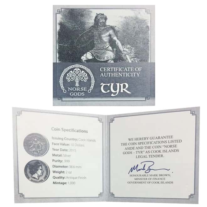 2015 2 oz Cook Islands Silver Norse Gods Tyr Ultra High Relief NGC MS 69 Antiqued w/COA