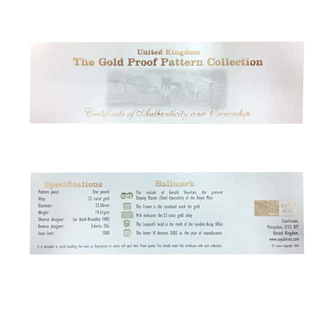 2003 British Great Britain Gold Proof £1 Pattern Collection Bridges 4-Coin Set (w/Box&COA)