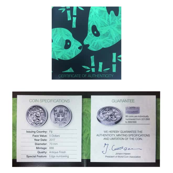 2017 8 oz Silver Panda Fiji $5 Coin .999 Fine In Cap Serial#7 High Relief (w/Box&COA)