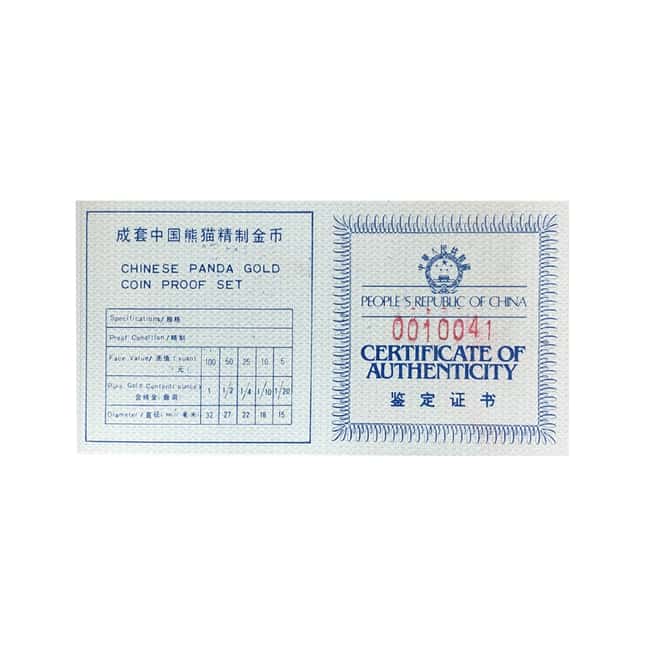1987 P 1.9 oz Chinese Gold Panda 5-Coin Proof Set (Sealed, w/Box & COA)