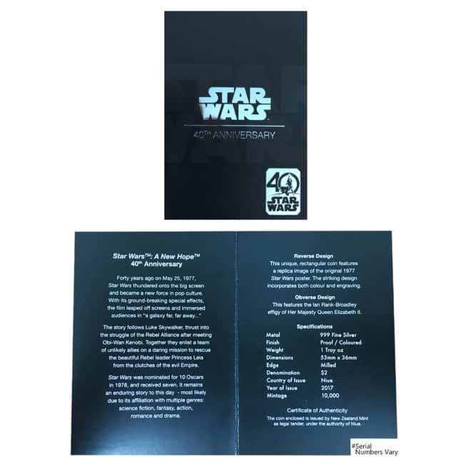 2017 1 oz Niue Silver $2 Star Wars 40th Anniversary Colorized Poster (w/Box & COA)