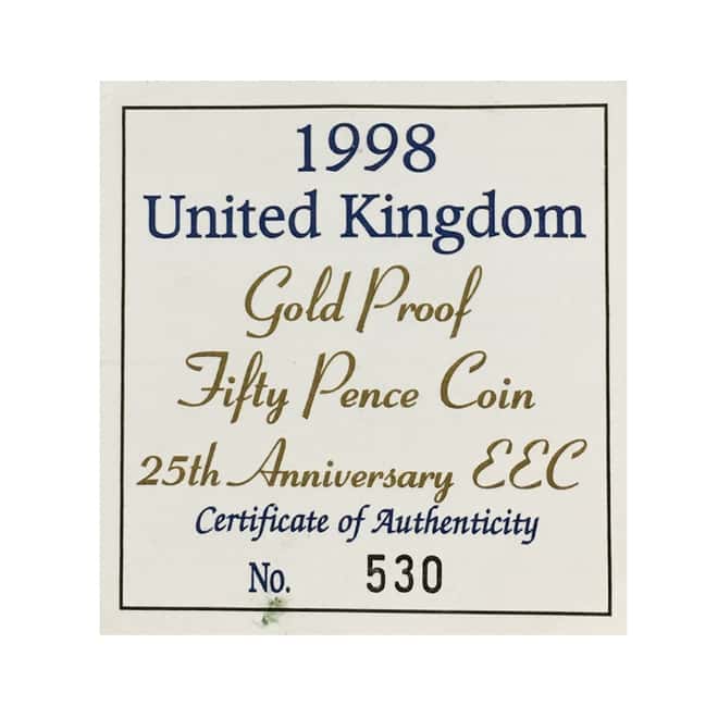 1998 Great Britain 50 Pence 25th Anniversary UK Membership Commemorative Proof Gold Coin (w/ COA)