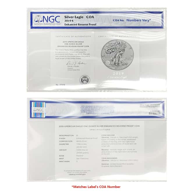2019-S 1 oz Enhanced Reverse Proof Silver American Eagle NGC PF 69 ER