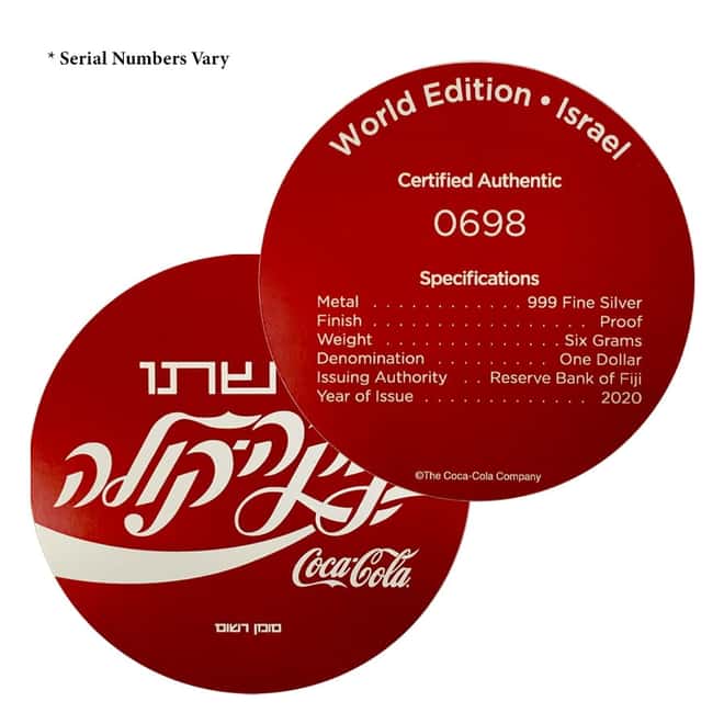 NO COIN - 2020 6 gram Fiji Coca-Cola Israel Bottle Cap $1 Proof Silver Coin (OEM Box & COA)
