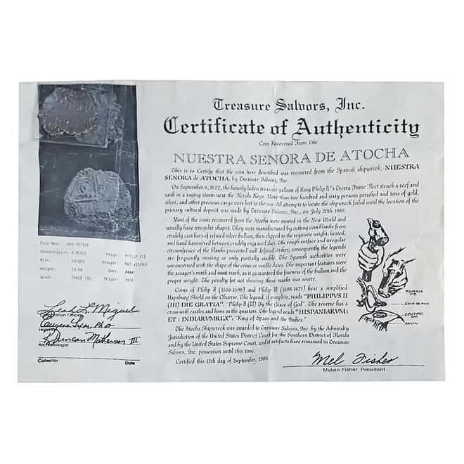 Spain 8 Reales Philip III Nuestra Senora de Atocha Shipwreck Silver Coin (w/COA)