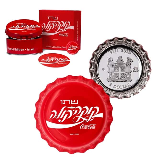 2020 6 gram Fiji Coca-Cola Israel Bottle Cap $1 Proof Silver Coin .999 Fine (w/Box & COA)