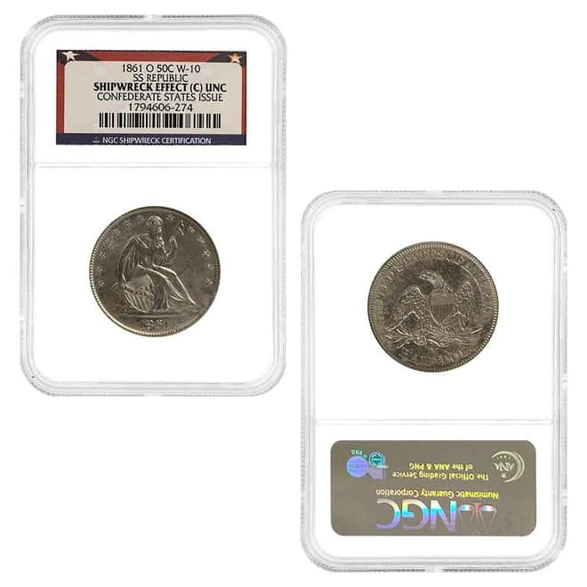 1860-1861 O Seated Liberty Silver Half Dollar SS Republic 3-Coin Set NGC Shipwreck