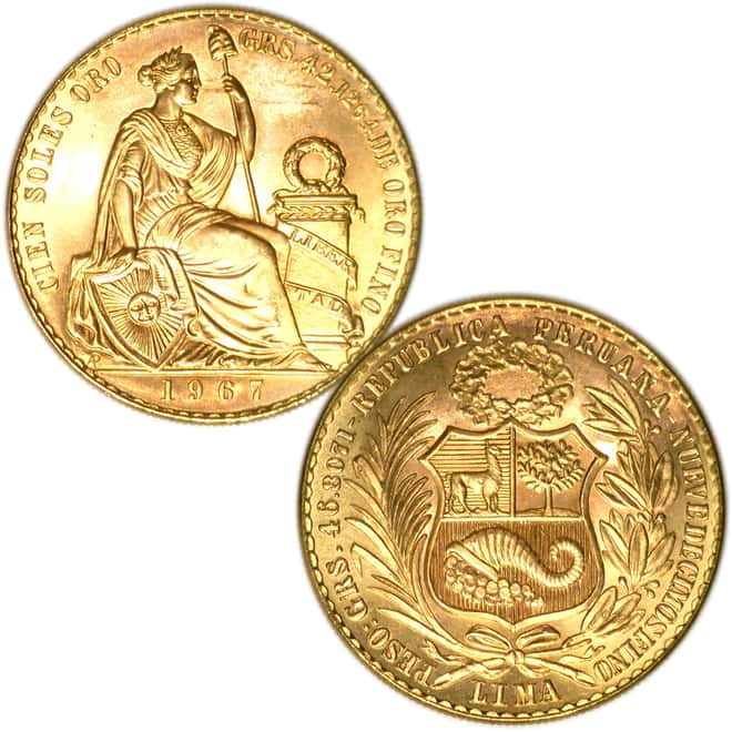 1965 -1967 Peru 2.5 oz .900 Fine Gold 5-coin Soles Set W/Box
