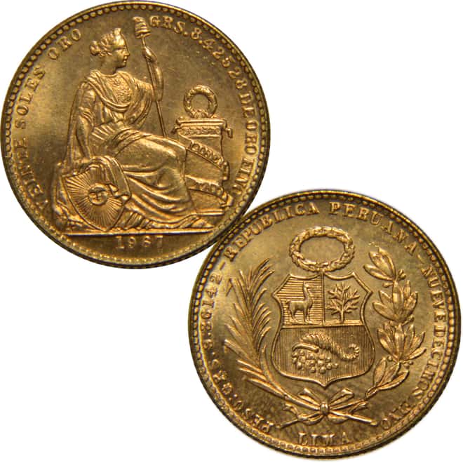1965 -1967 Peru 2.5 oz .900 Fine Gold 5-coin Soles Set W/Box