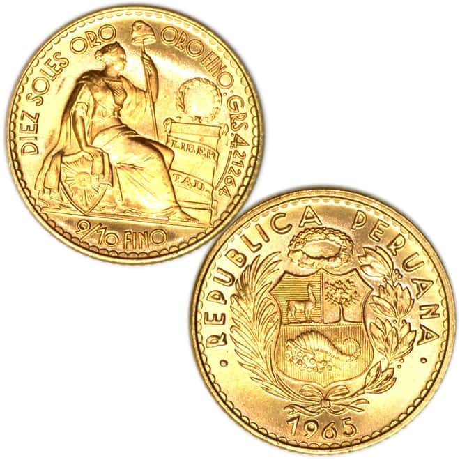 1965 -1967 Peru 2.5 oz .900 Fine Gold 5-coin Soles Set W/Box