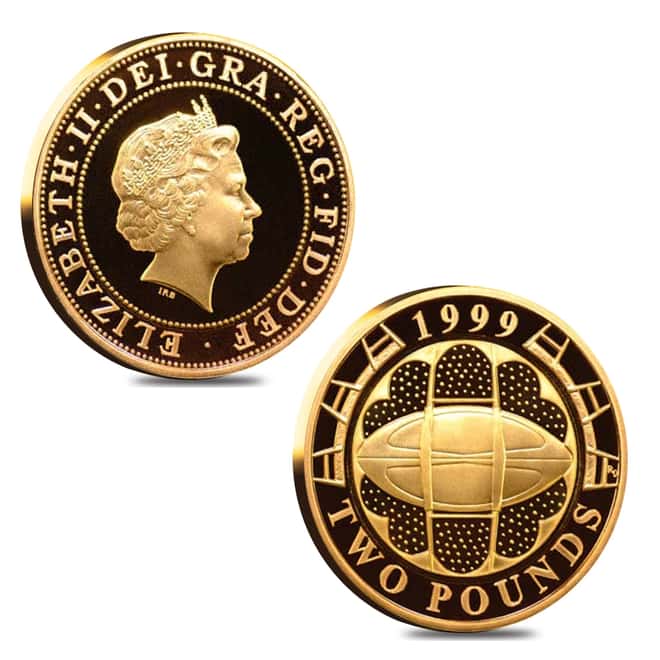 1999 Great Britain 2 Pound Rugby World Cup Proof Gold Coin AGW .4707 oz (w/Box & COA)