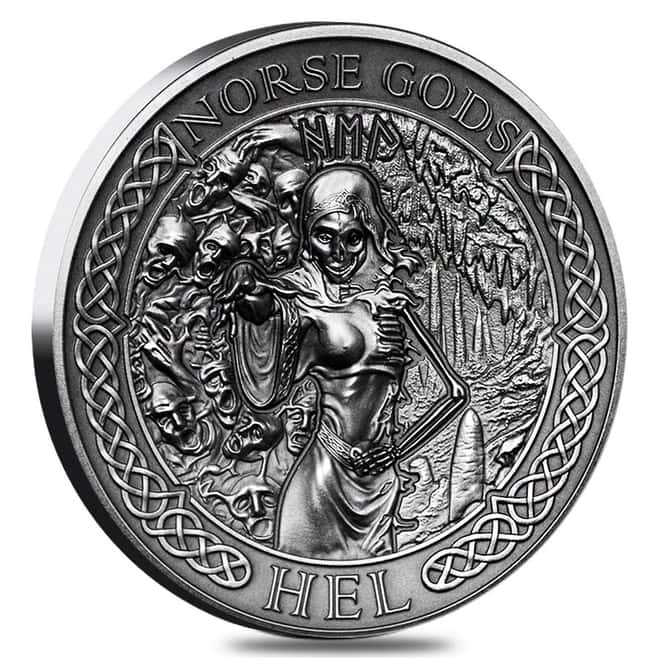 2015 2 oz Cook Islands Silver Norse Gods Hel Ultra High Relief NGC MS 70 Antiqued w/COA