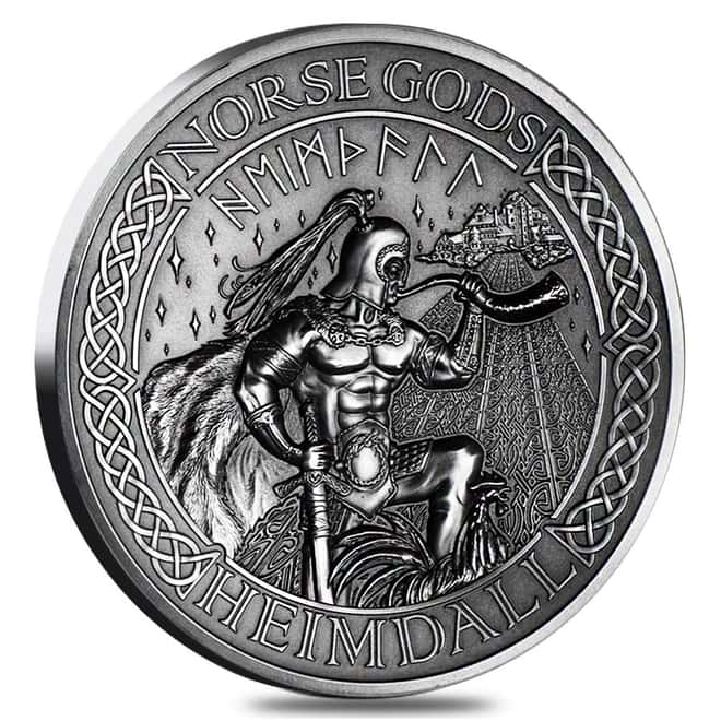 2016 2 oz Cook Islands Silver Norse Gods Heimdall Ultra High Relief NGC MS 70 Antiqued First Releases w/COA