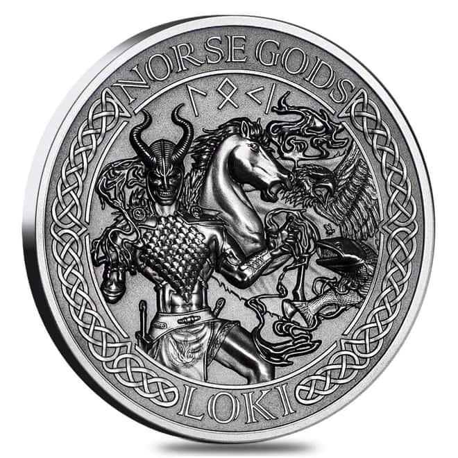 2016 2 oz Cook Islands Silver Norse Gods Loki Ultra High Relief NGC MS 70 Antiqued First Releases w/COA