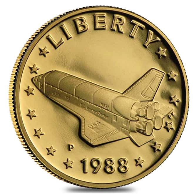 1988 America in Space U.S. Mint 1/4 oz Gold Medal