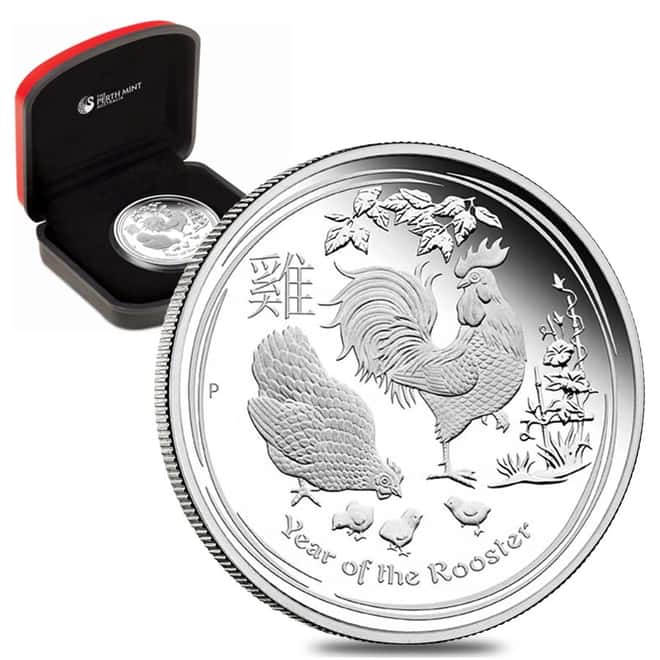 2017 1 oz Silver Lunar Year of The Rooster Proof Australian Perth Mint (w/Box & COA)