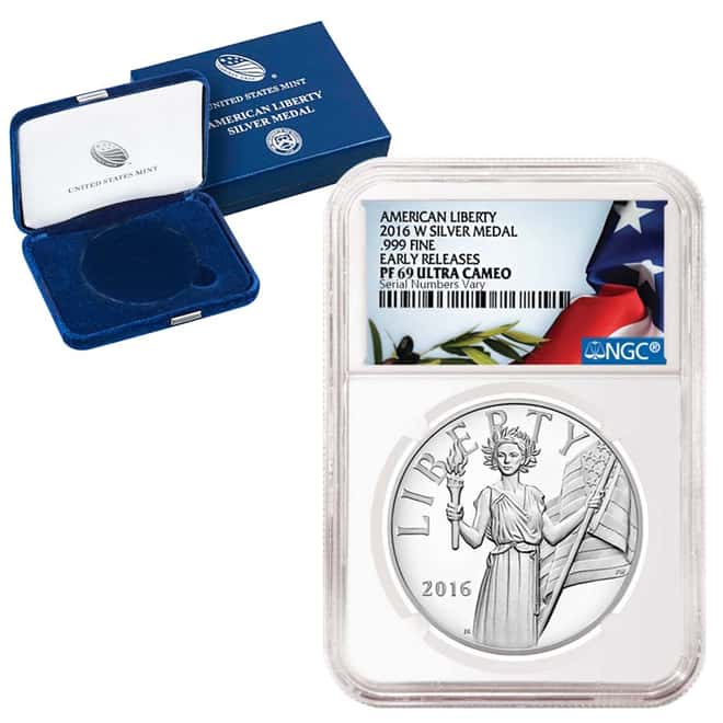 2016-W Silver Proof American Liberty Medal NGC PF 69 Early Releases (w/Box & COA)