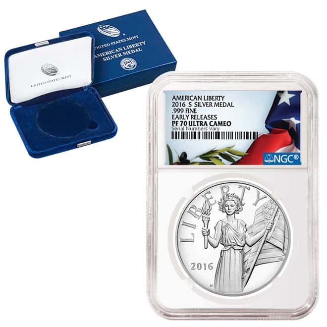 2016-S Silver Proof American Liberty Medal NGC PF 70 Early Releases (w/Box & COA)
