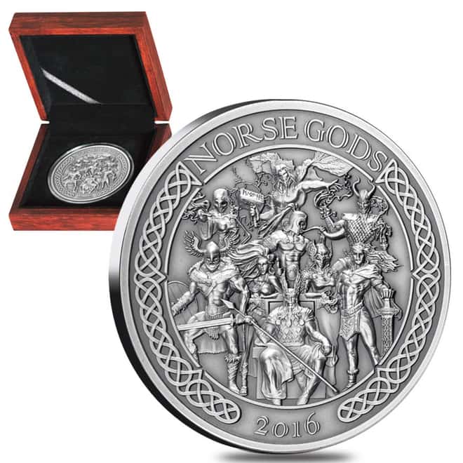 2016 Cook Islands 5 oz Silver The Norse Gods Ultra High Relief Antiqued (w/Box & COA)
