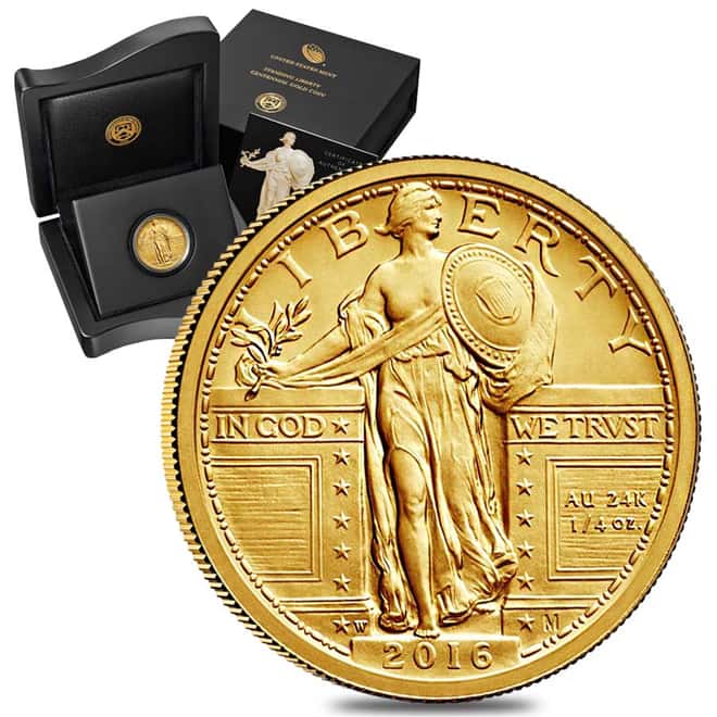 2016 1/4 oz Standing Liberty Centennial Gold Coin 1916-2016 100th Anniversary (W/Box & COA)