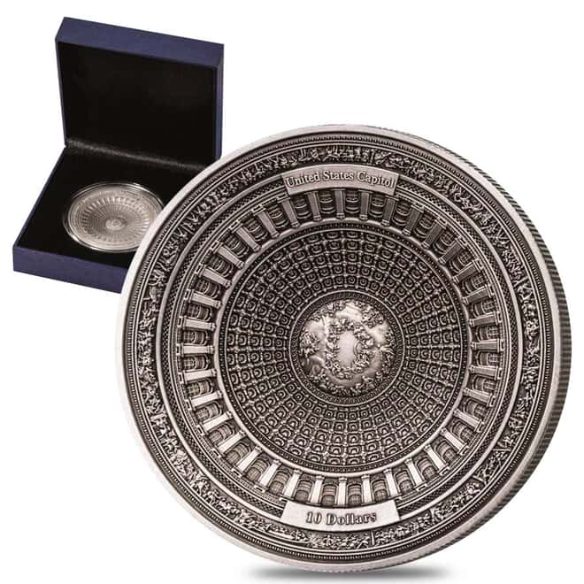2017 100 gram Silver Samoa US Capitol $10 Coin .999 Fine (Antiqued, w/Box&COA)
