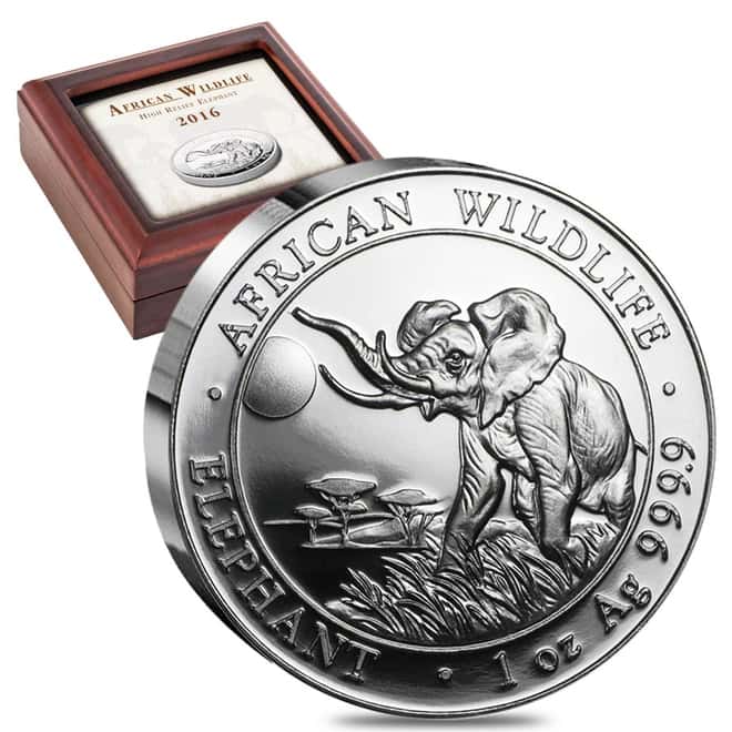 2016 Somalia 1 oz Silver African Elephant Proof High Relief (W/Box & COA)
