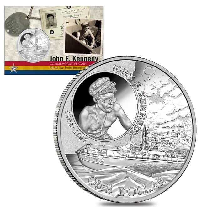 2017 1 oz Silver John F. Kennedy JFK Solomon Islands $1 Coin .999 Fine (In Assay) - 100th Anniv. JFK PT109