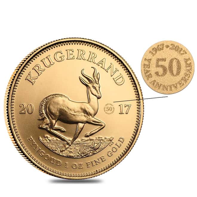 2017 South Africa 1 oz Gold Krugerrand BU (50th Annv. Privy)