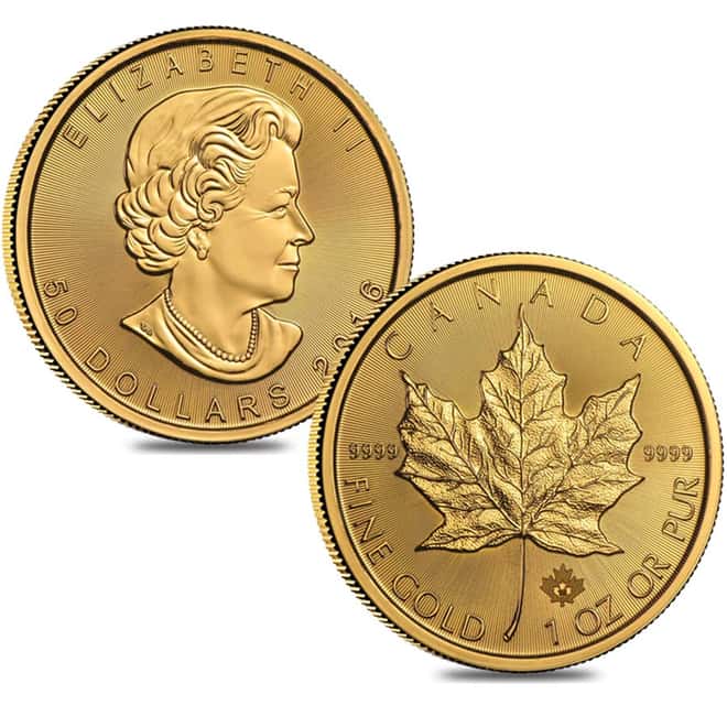2016 1 oz Canadian Gold Maple Leaf $50 .9999 Fine (In Assay Card)