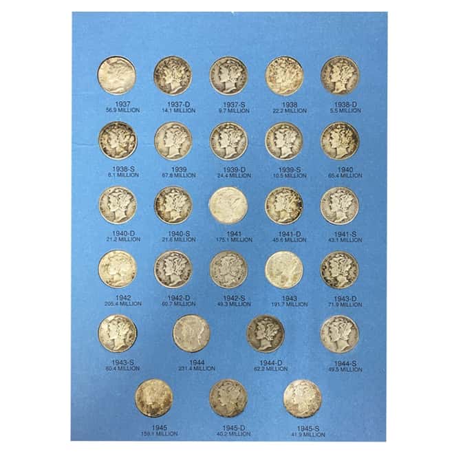 1916-1945 Complete Mercury Dime Set Album (w/1916-D NGC Fair 2)
