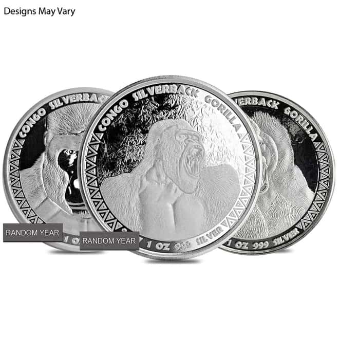 Congo 1 oz Prooflike Silverback Gorilla Silver Coin (Random Year)