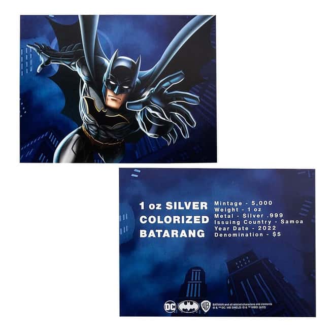 2022 Samoa 1 oz DC Comics Batman Batarang Proof Colorized Silver Coin