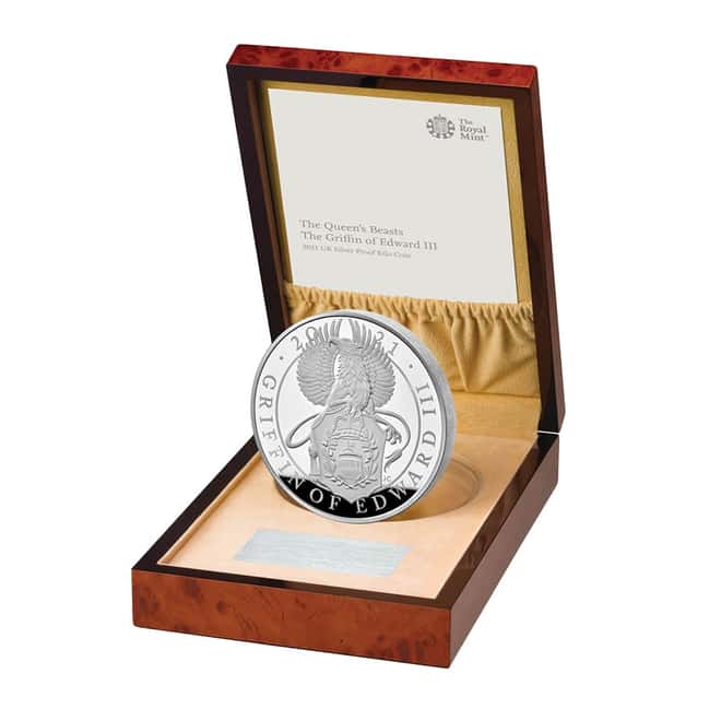 2021 Great Britain 1 Kilo Proof Silver Queen's Beasts Griffin of Edward III Coin .999 Fine (w/Box & COA)
