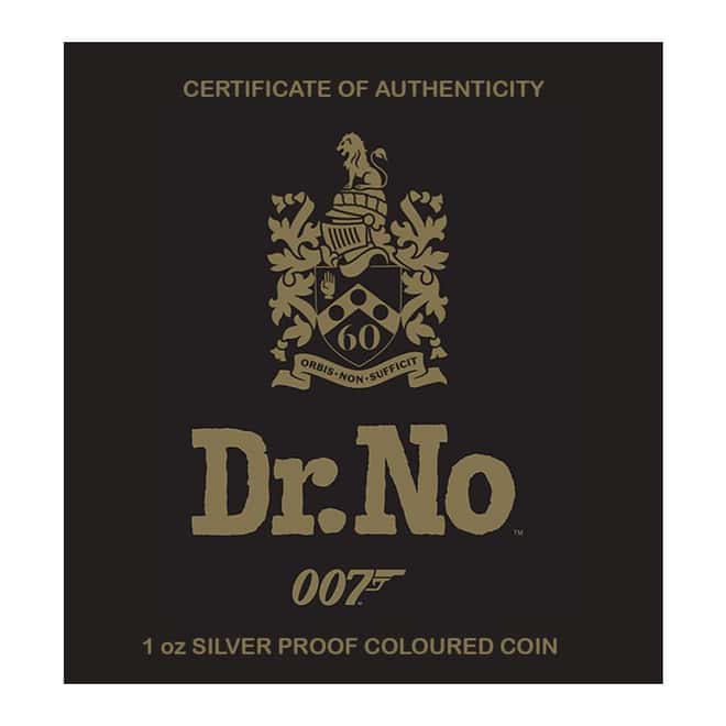 2022 1 oz Tuvalu James Bond Dr. No Proof Colorized Silver Coin .9999 Fine (w/Box & COA)