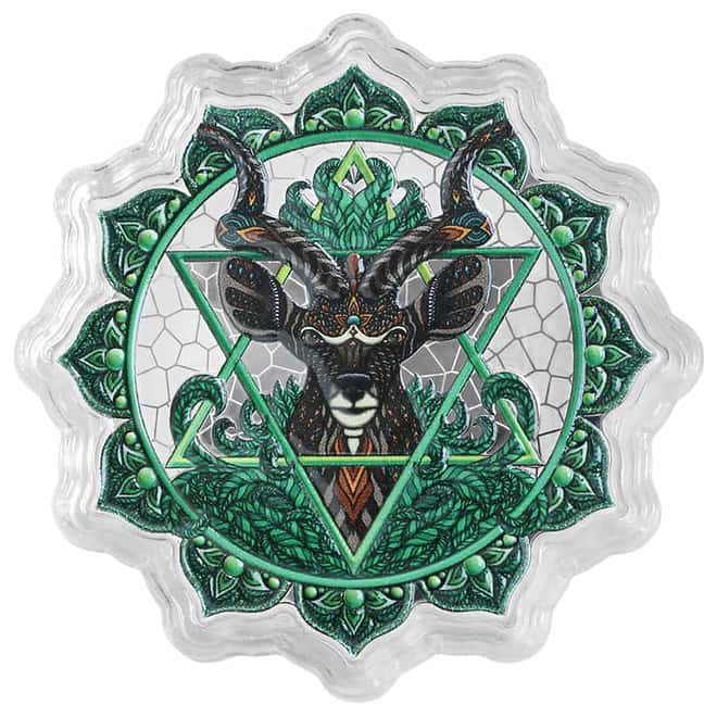 2022 Solomon Islands 2 oz Antelope of the 4th Chakra Colorized Silver Coin .9999 Fine (w/Box & COA)