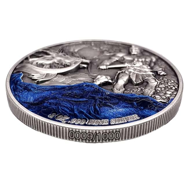 2023 Chad 2 oz Silver Dragon and Cyclops - Mythical Creatures Coin Serial #9 Antiqued High Relief (w/Box)