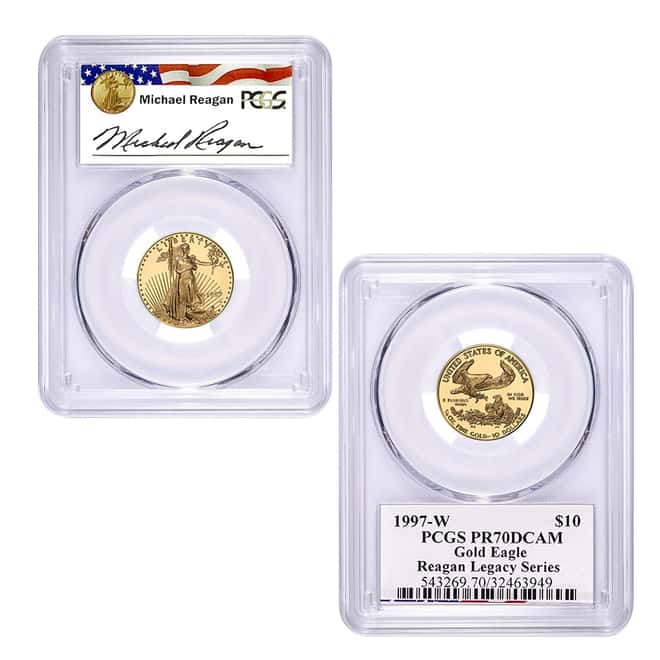 1997 W 1.85 oz Proof Gold American Eagle 4 Coin Set PCGS PF 70 (Michael Reagan Sign)