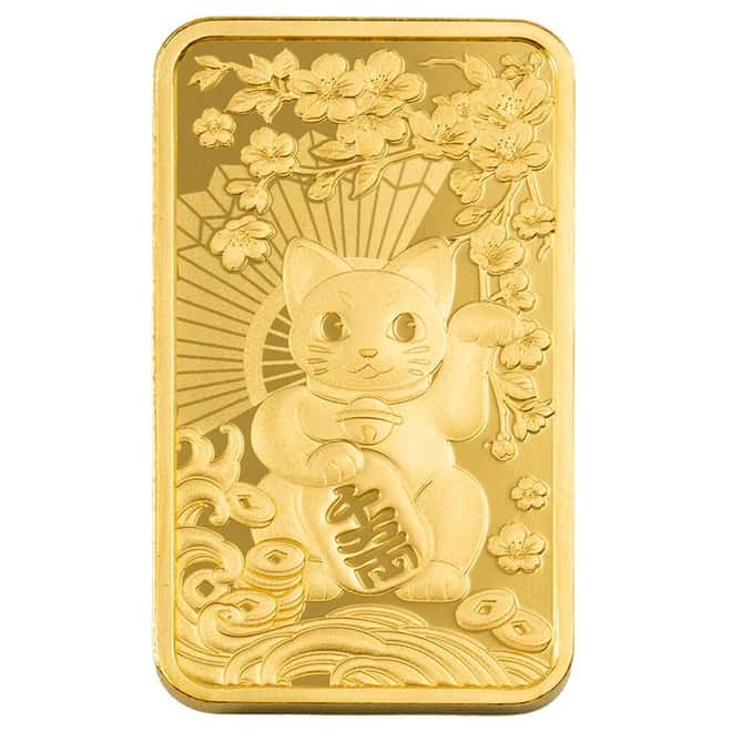 1/2 oz PAMP Suisse Good Luck Maneki Neko Gold Bar .9999 Fine (in Assay)