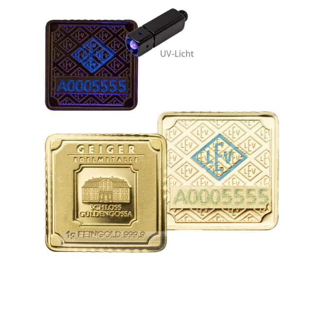 1 gram Geiger Love Original Square Gold Bar (In Assay)