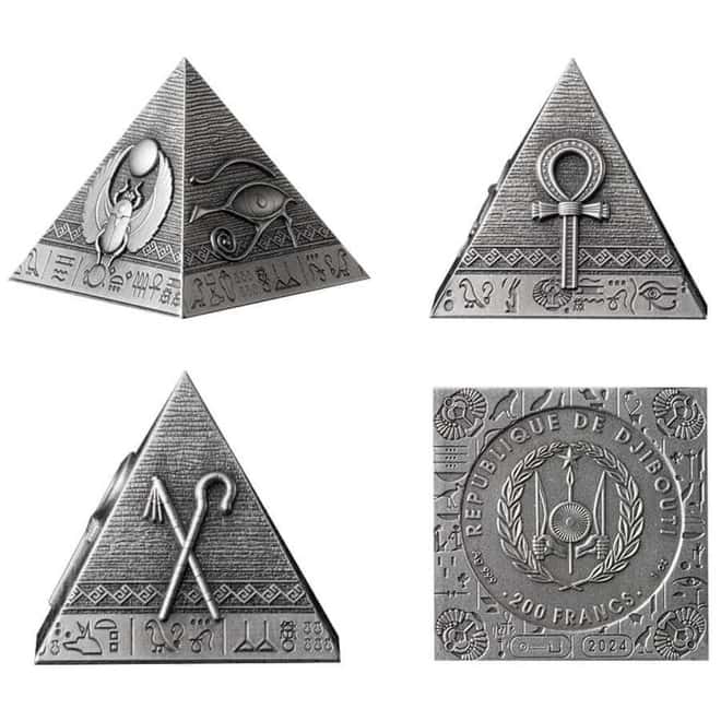 2024 Djibouti 6 oz Pyramids of Giza 3D Silver 3-Coin Set