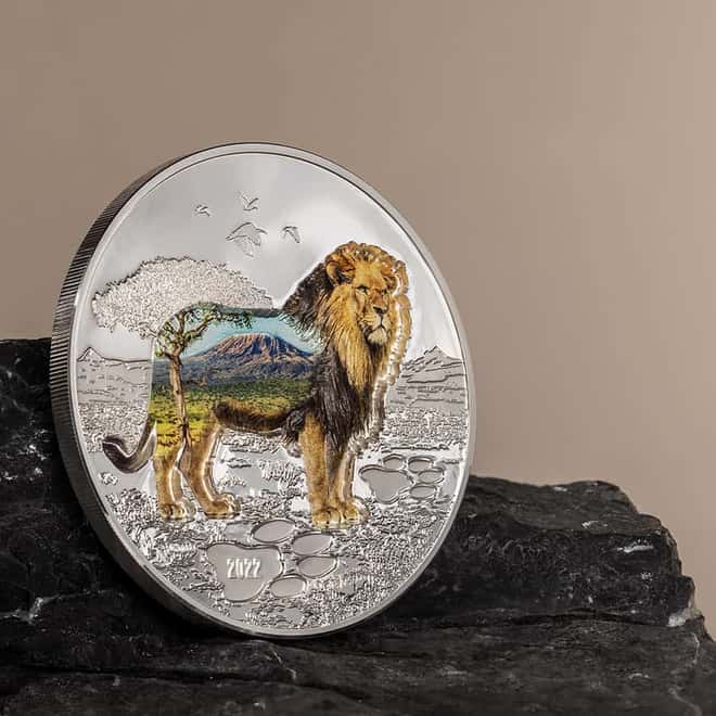 2022 2 oz Silver Lion - Into The Wild Antiqued Coin .999 Fine Mongolia (w/Box & COA)
