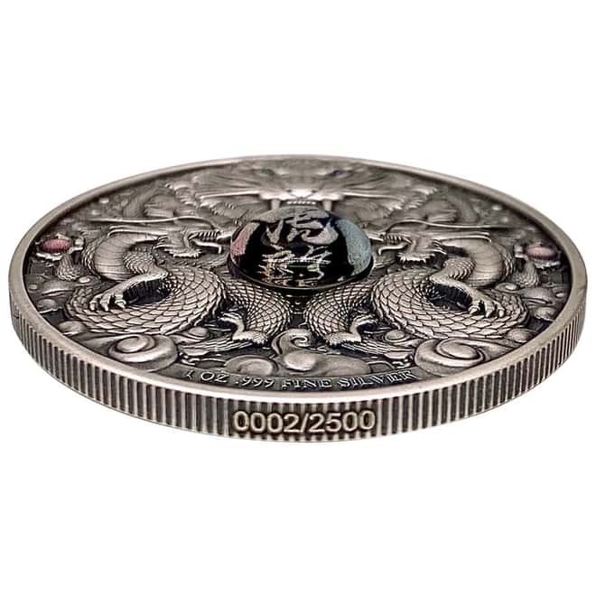 2022 Chad 1 oz Silver Dragon and Tiger Coin Serial #2 High Relief (w/Box)