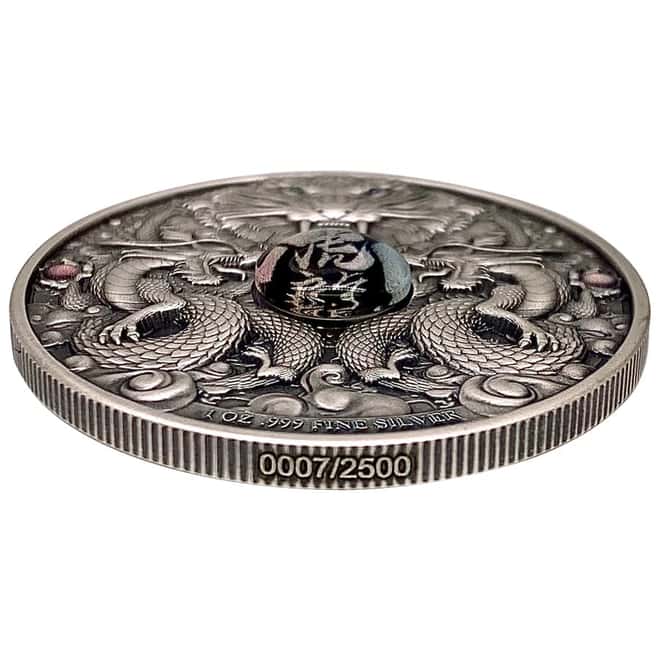 2022 Chad 1 oz Silver Dragon and Tiger Coin Serial #7 High Relief (w/Box)